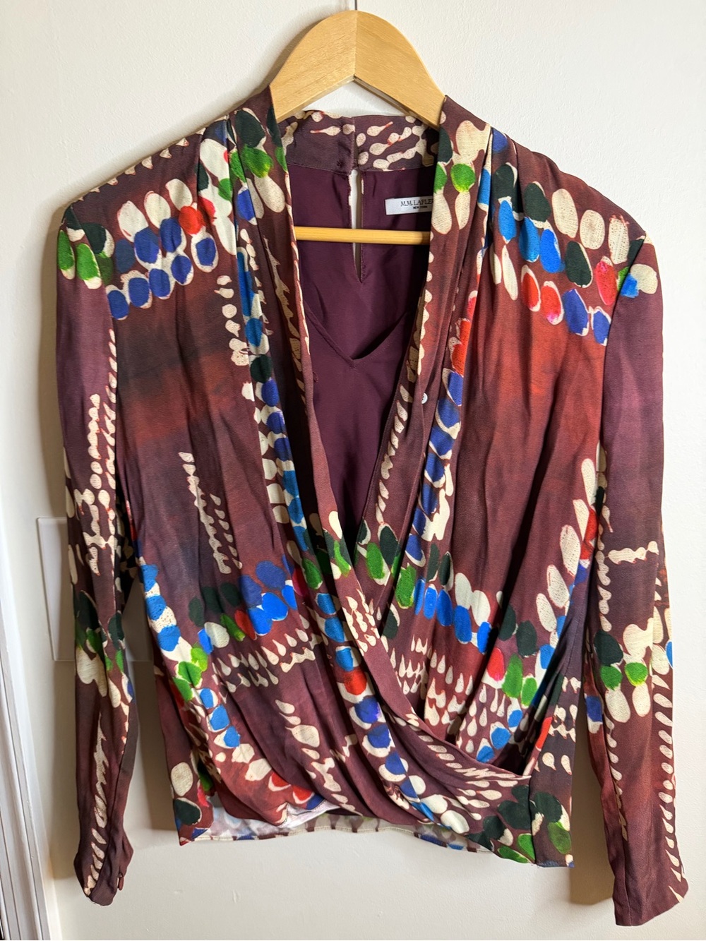 M.M. LaFleur XS Printed Faux Wrap Blouse 100% Viscose